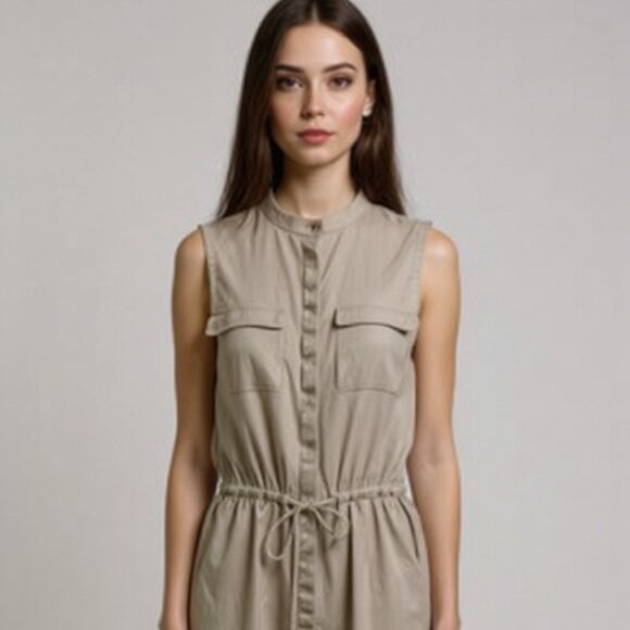 Vince Women's Khaki Linen Blend Cargo Shift Midi Dress Sandbar Beige Size XS - Picture 13 of 14